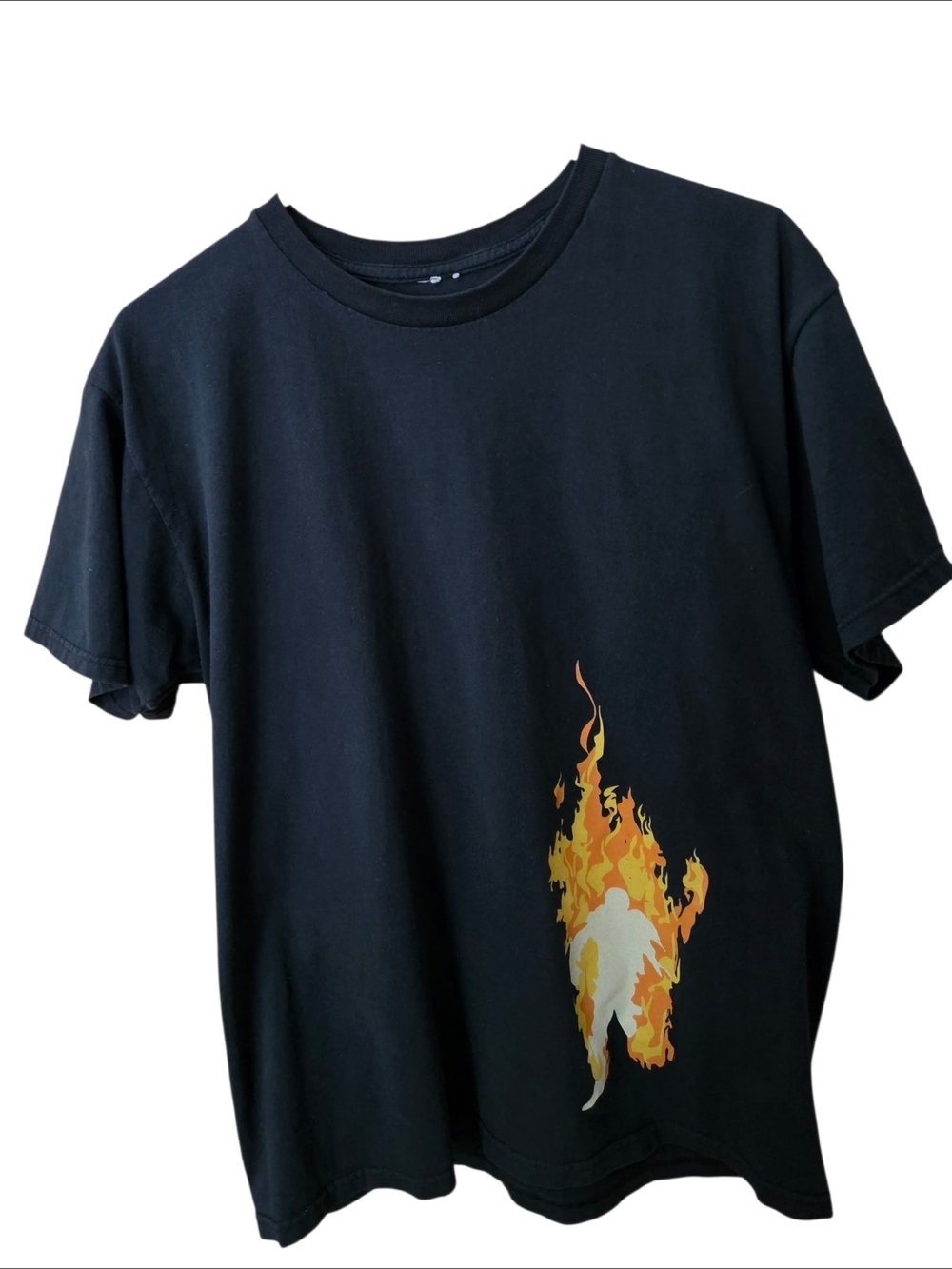 Threadless Black T-Shirt with Yellow and Orange Flame Graphic